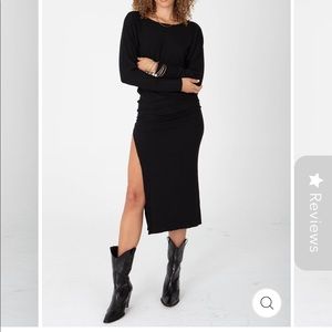 WHITE MIDI DRESS WITH SIDE SLIT, FITTED THROUGH THE WAIST, SCOOP NECK